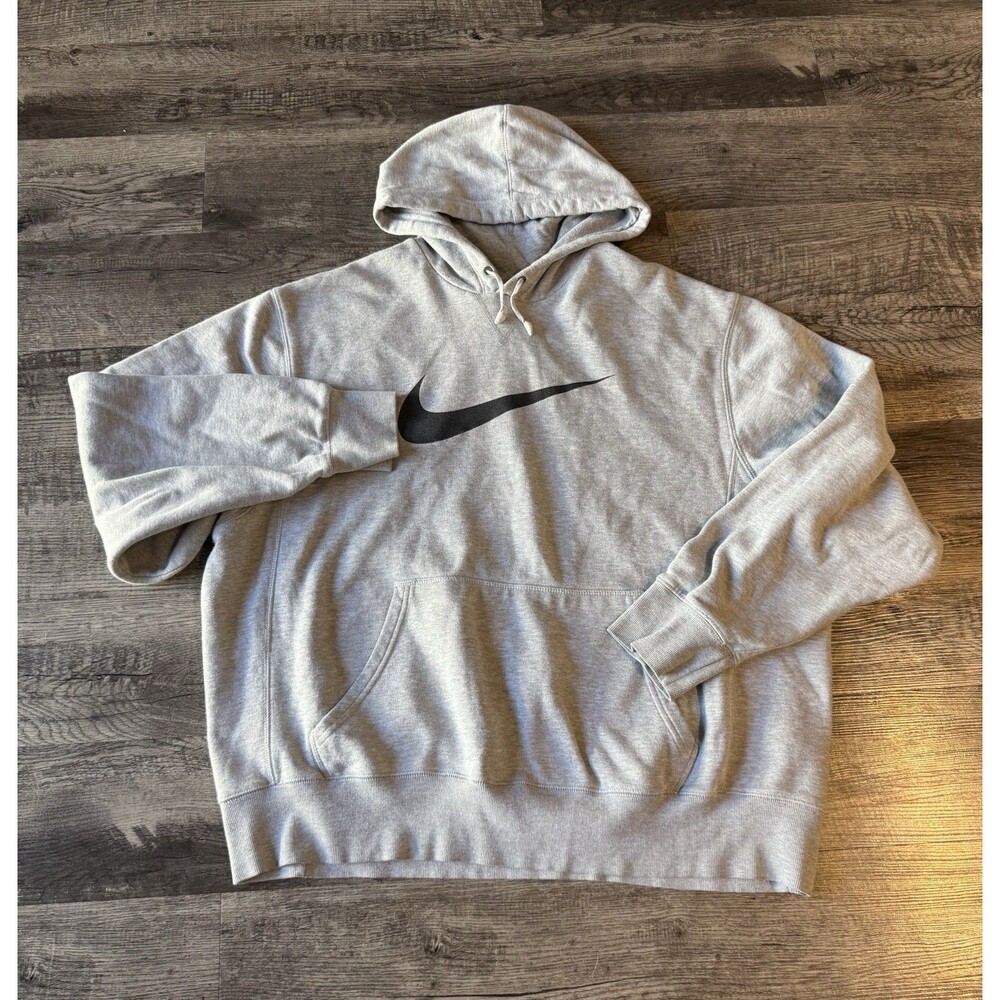 Vintage Nike Big Center Swoosh Hoodie XXL Gray Black Logo Made in Mexico Y2K